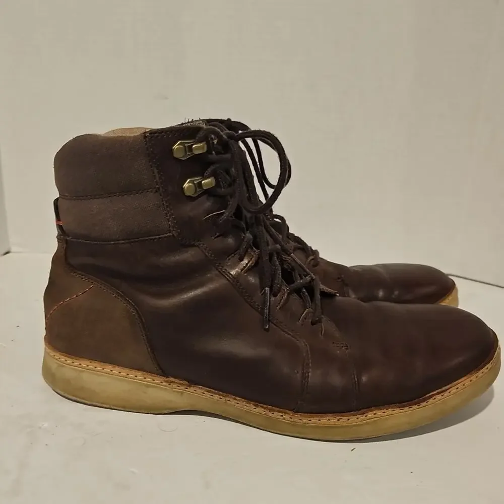 AHNU ROANOKE CORDUROY BROWN LEATHER LACE UP ANKLE SHORT BOOTS 12
